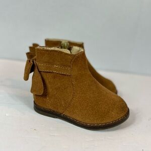 Janie and Jack Brown Suede Bow Back Gold Zipper Toddler Girls Ankle Boots 19/4